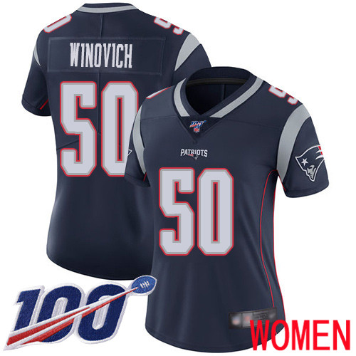 New England Patriots Football 50 100th Limited Navy Blue Women Chase Winovich Home NFL Jersey
